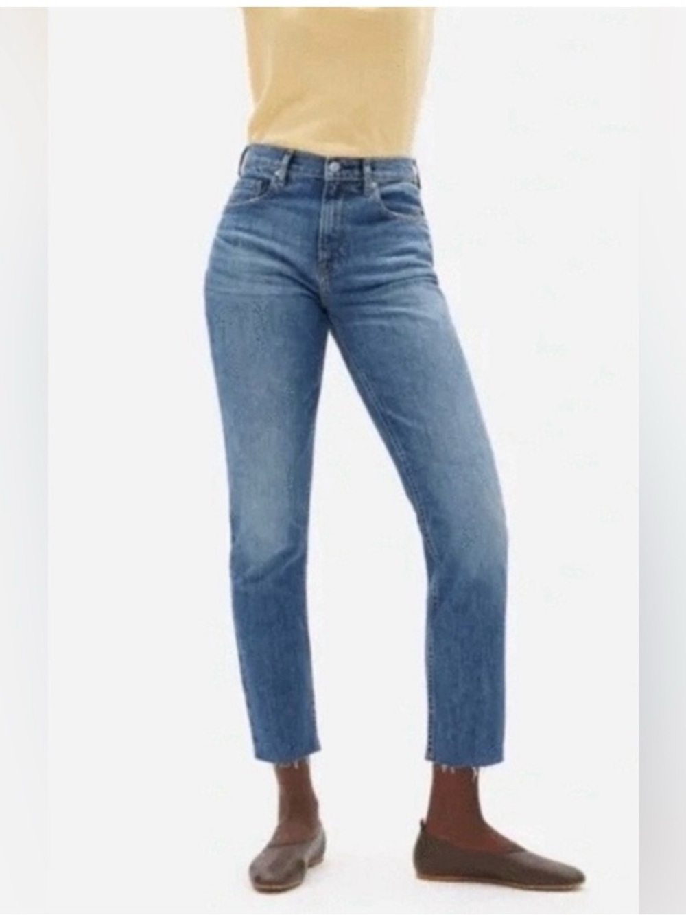 Everlane The Cheeky straight leg Jean raw hem medium wash 23 crop EUC